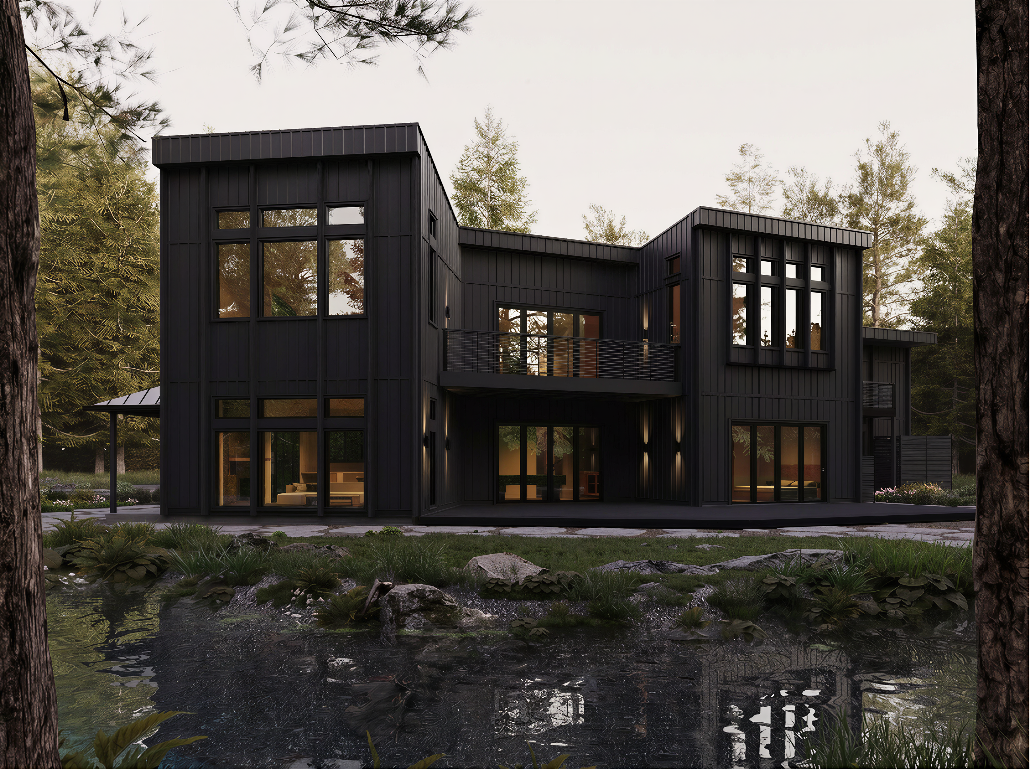 Minimalist countryside home with metal roof